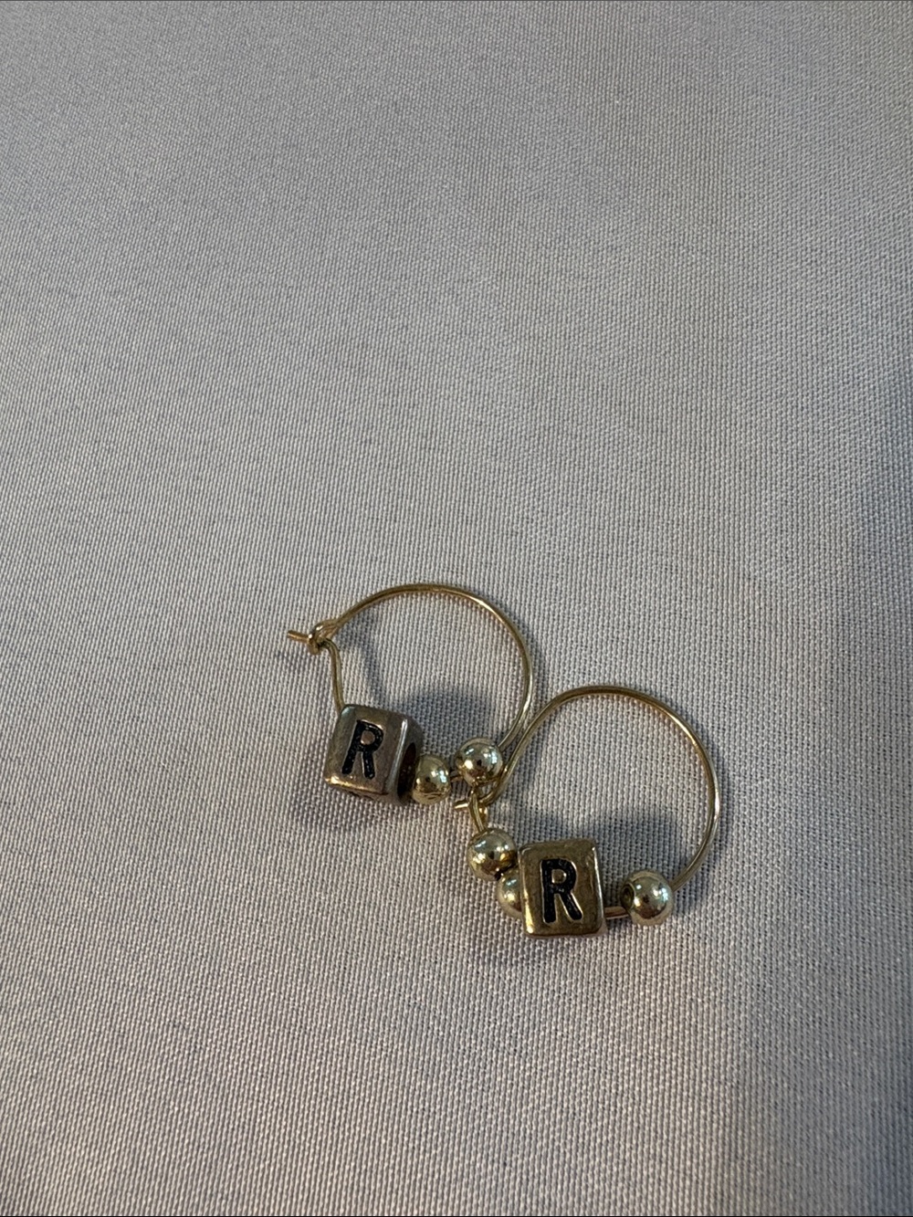 Gold 'R' Bead Hoop Earrings - Monogram Accent
